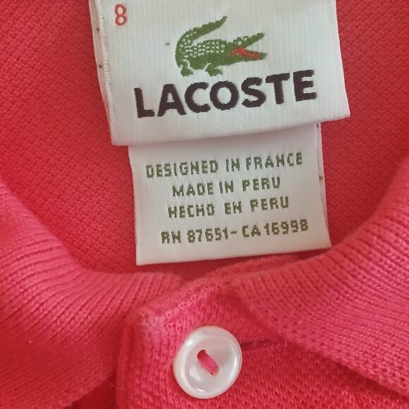 Lacoste Casual Shirt Men's Size 8 Coral Pink Long Sleeve Polo 100% Cotton - Picture 6 of 12